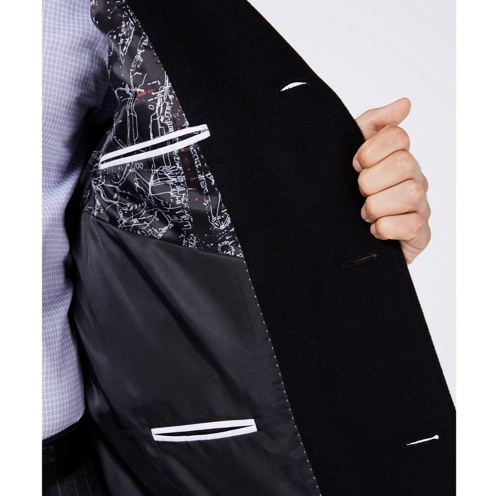 $350 NEW NAUTICA Mens 40R Black Soft Wool Classic Fit 38" Long OverCoat Jacket - Picture 8 of 9